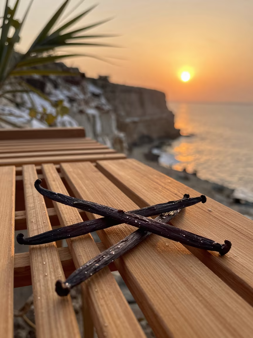 Vanilla Bean Drying on Cliff Edge in along a salt-sprayed cliff edge near Kokshetau