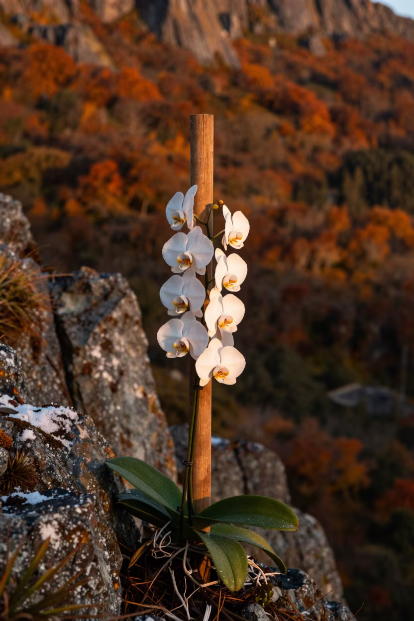 Vanilla Orchid Climbing Pole in Patagonia Sunset in along a salt-sprayed cliff edge in Patagonia