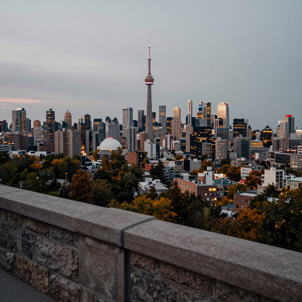 Vantage Point in Toronto at As City Lights Begin To Glow in in Toronto, Ontario, Canada