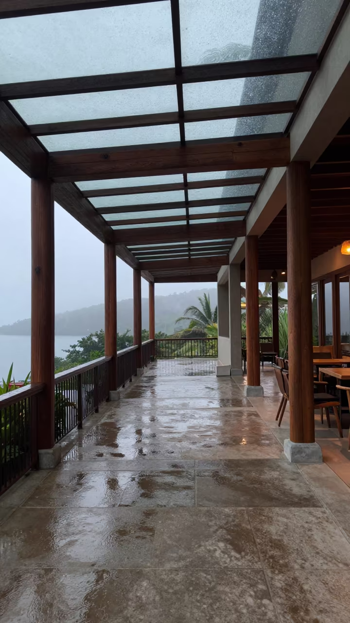 Vaulted Glass Roof Terrace Porlamar Morning in inside a skylit passageway near Porlamar