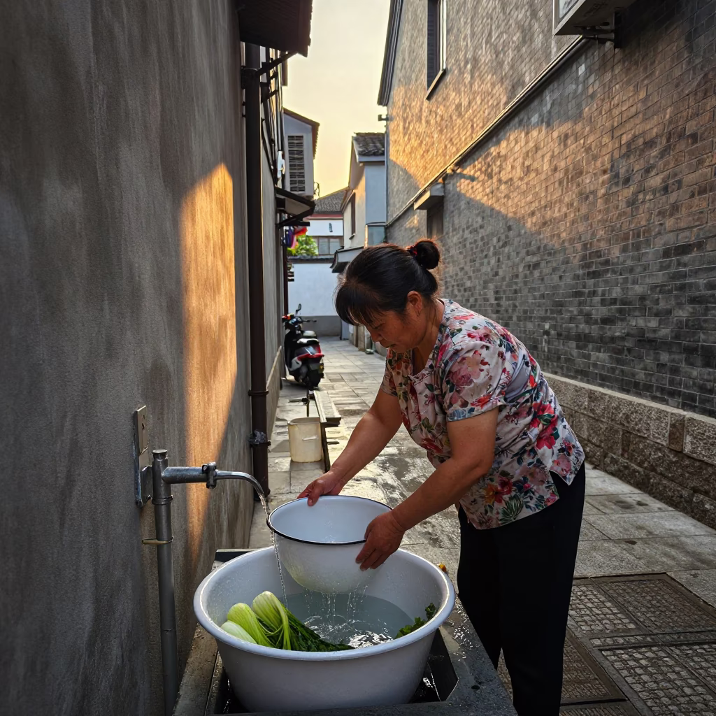 Vegetable Washing in Shanghai in in Shanghai, China