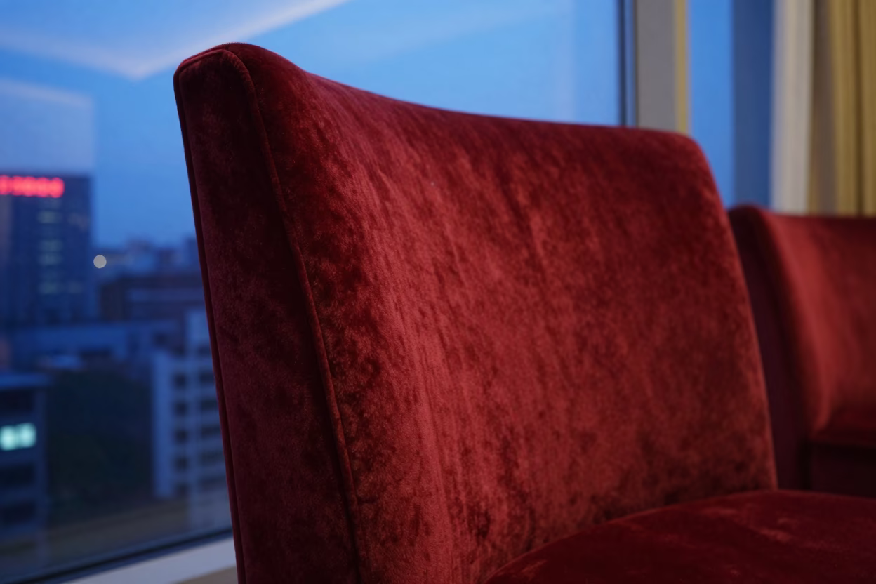 Velvet Chair Neon Glow City Twilight in on a velvet chair in Tarsus