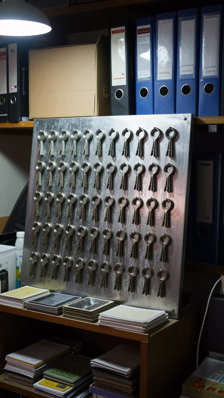 Vending Key Ring Board in Goldsmith Bench Office in at a goldsmith bench in a bazaar jewelry lane in Yüksekova district