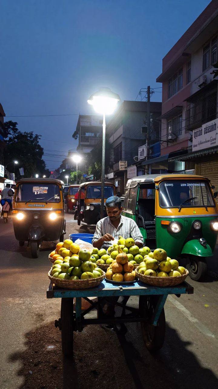 Vendor Activity in Chennai at The Predawn Darkness Light in in Chennai, India