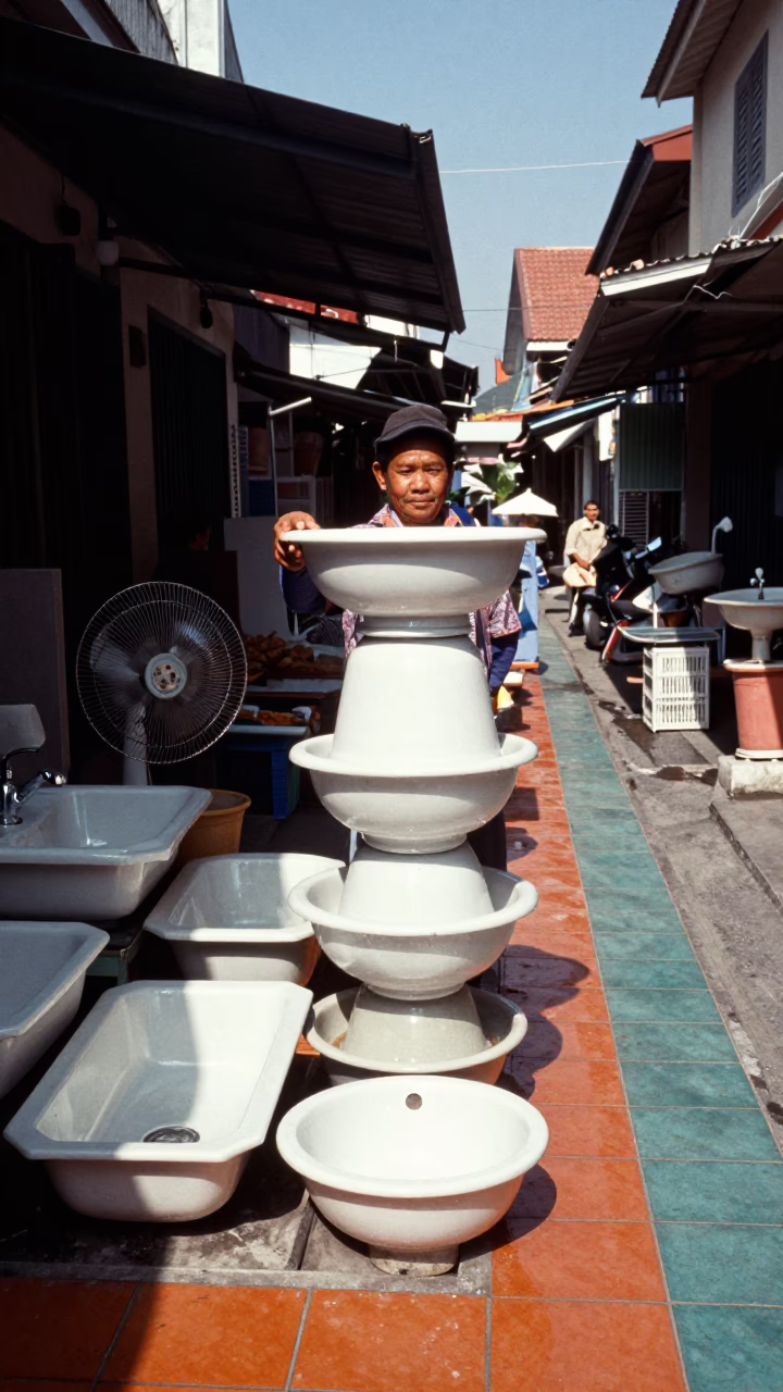 Vendor at Afternoon Light in in Denpasar, Indonesia