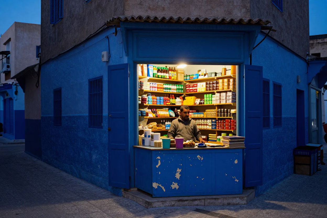 Vendor at Blue Hour in in Tunis, Tunisia