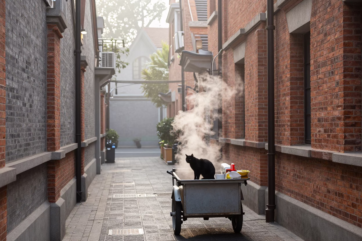 Vendor at Dawn Light in Shanghai in in Shanghai, China