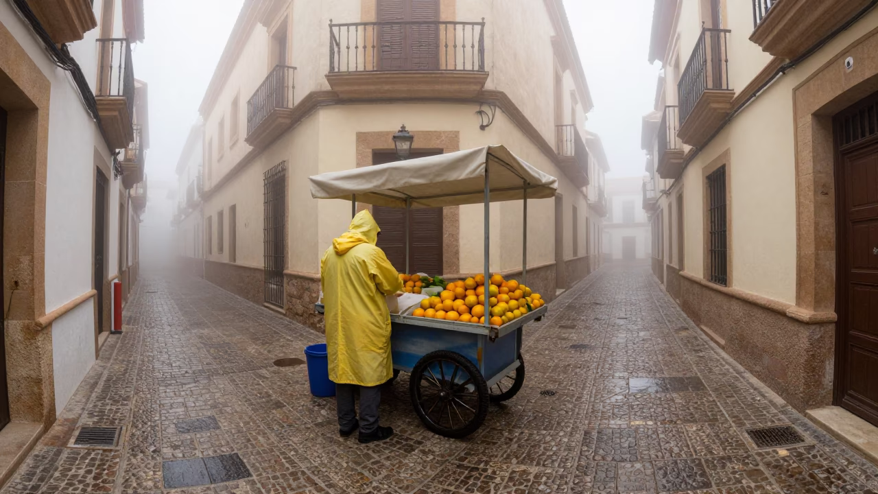 Vendor at Dawn Light in in Valencia, Spain