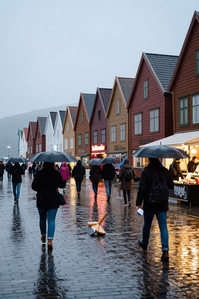 Vendor at Dusk Light in Bergen in in Bergen, Norway