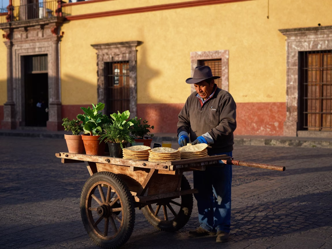 Vendor at Evening Light in Merida in in Merida, Mexico