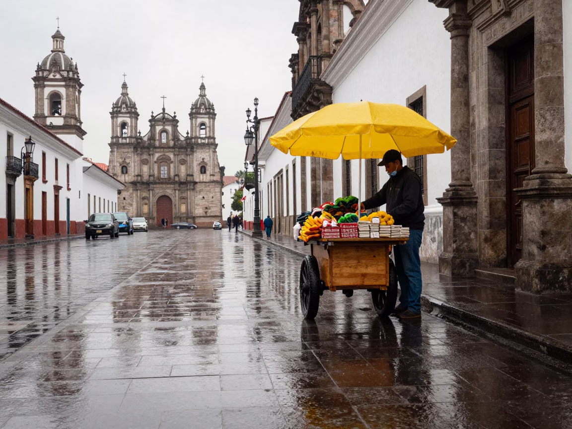 Vendor at First Light in Quito in in Quito, Ecuador