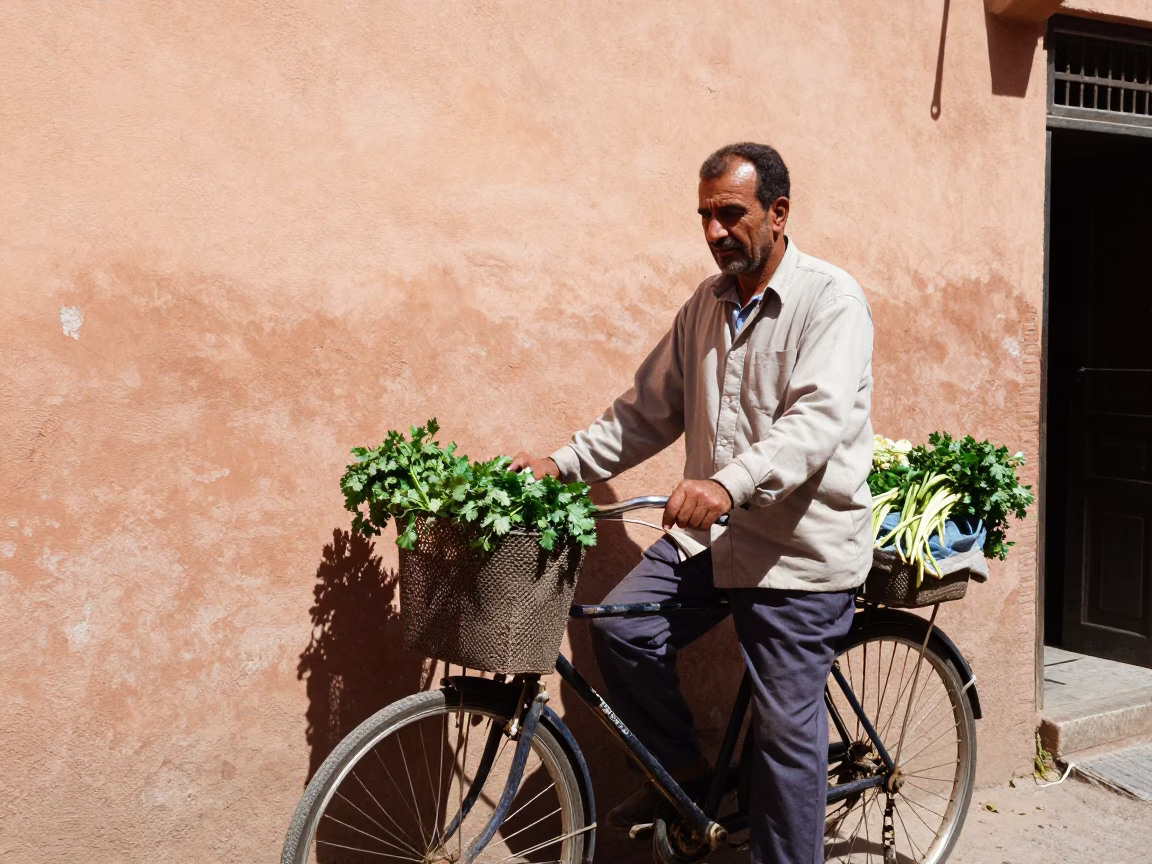 Vendor at Flat Noon Light in Marrakech in in Marrakech, Morocco