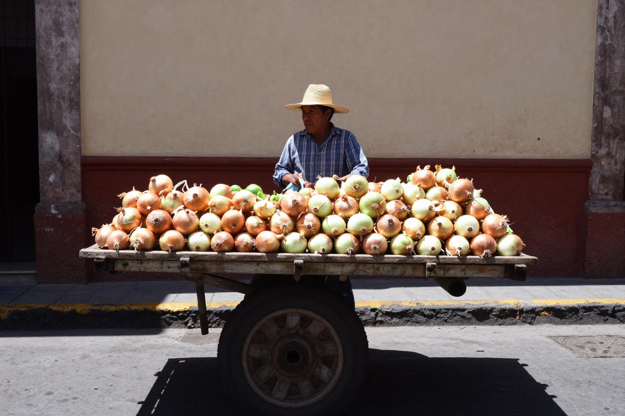 Vendor at Flat Noon Light in Oaxaca in in Oaxaca, Mexico
