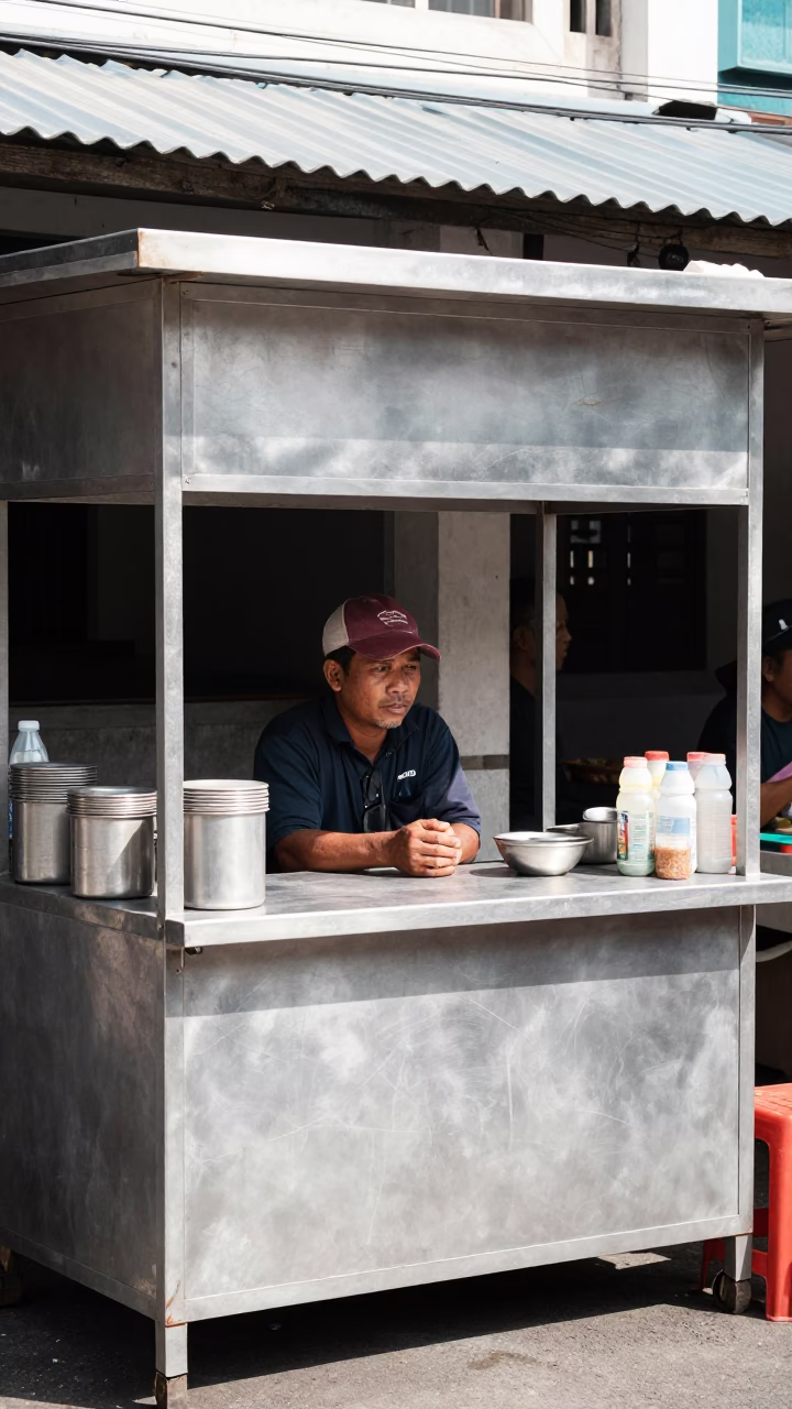 Vendor at Flat Noon Light in in Denpasar, Indonesia