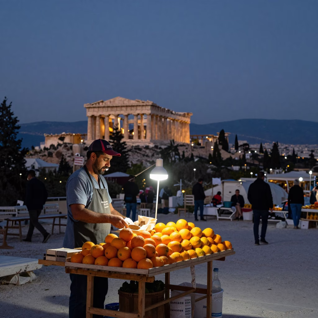 Vendor at Twilight in Athens Greece in in Athens, Greece
