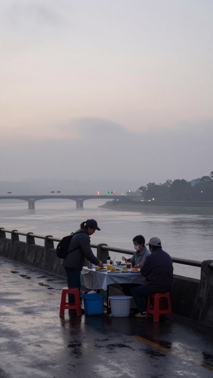 Vendor Breakfast in Kaohsiung at First Light Of Dawn in in Kaohsiung, Taiwan