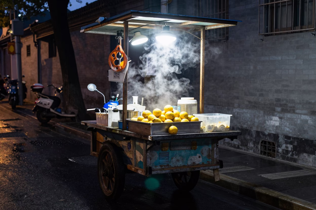 Vendor Cart after dark in Beijing in in Beijing, China