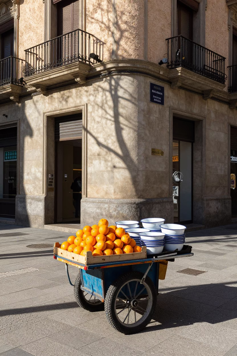 Vendor Cart in Barcelona at Noon Light in in Barcelona, Spain