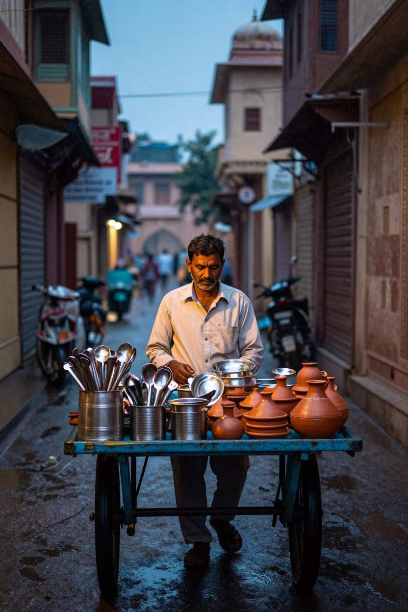 Vendor Cart in Jaipur at Dusk Light in in Jaipur, India