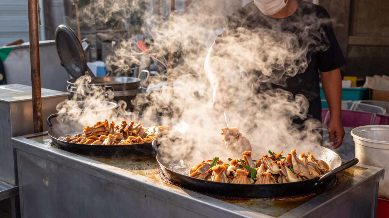 Vendor Cooking at The Late Morning Light in Tainan in in Tainan, Taiwan
