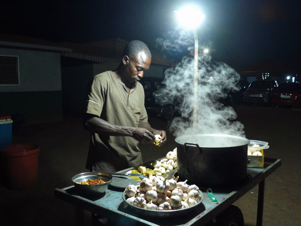Vendor Cooking in Accra at Late At Night Light in in Accra, Ghana