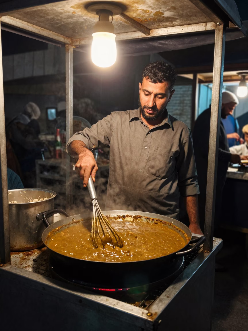 Vendor Cooking in Cairo at Deep In The Night Light in in Cairo, Egypt
