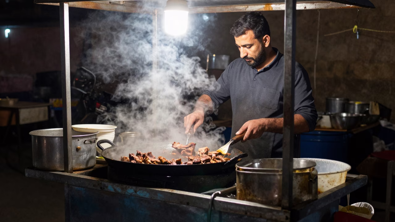 Vendor Cooking in Cairo at Late At Night Light in in Cairo, Egypt