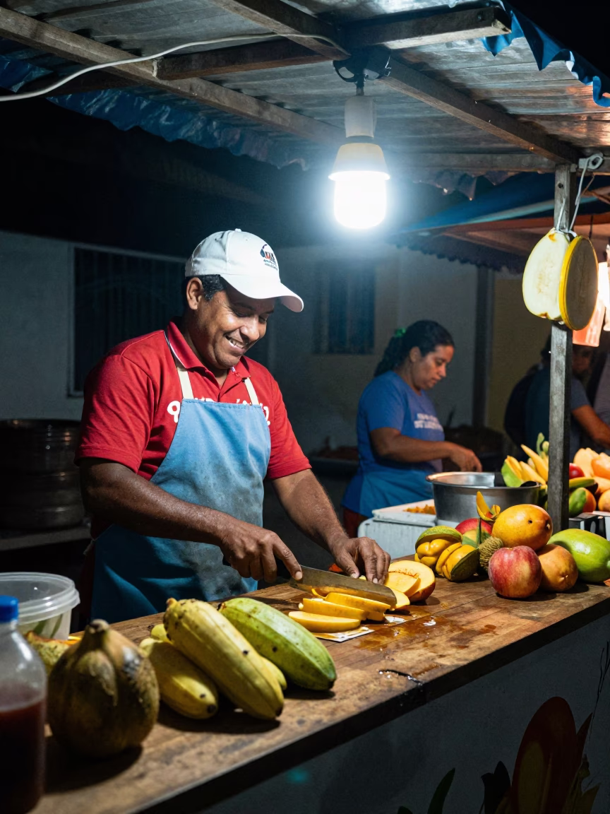 Vendor Cooking in Cartagena at Deep In The Night Light in in Cartagena, Colombia