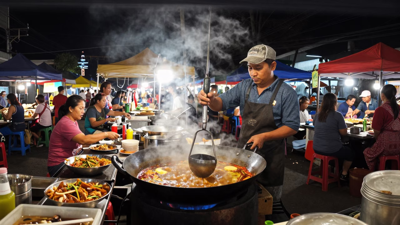 Vendor Cooking in Chiang Mai at Deep In The Night Light in in Chiang Mai, Thailand