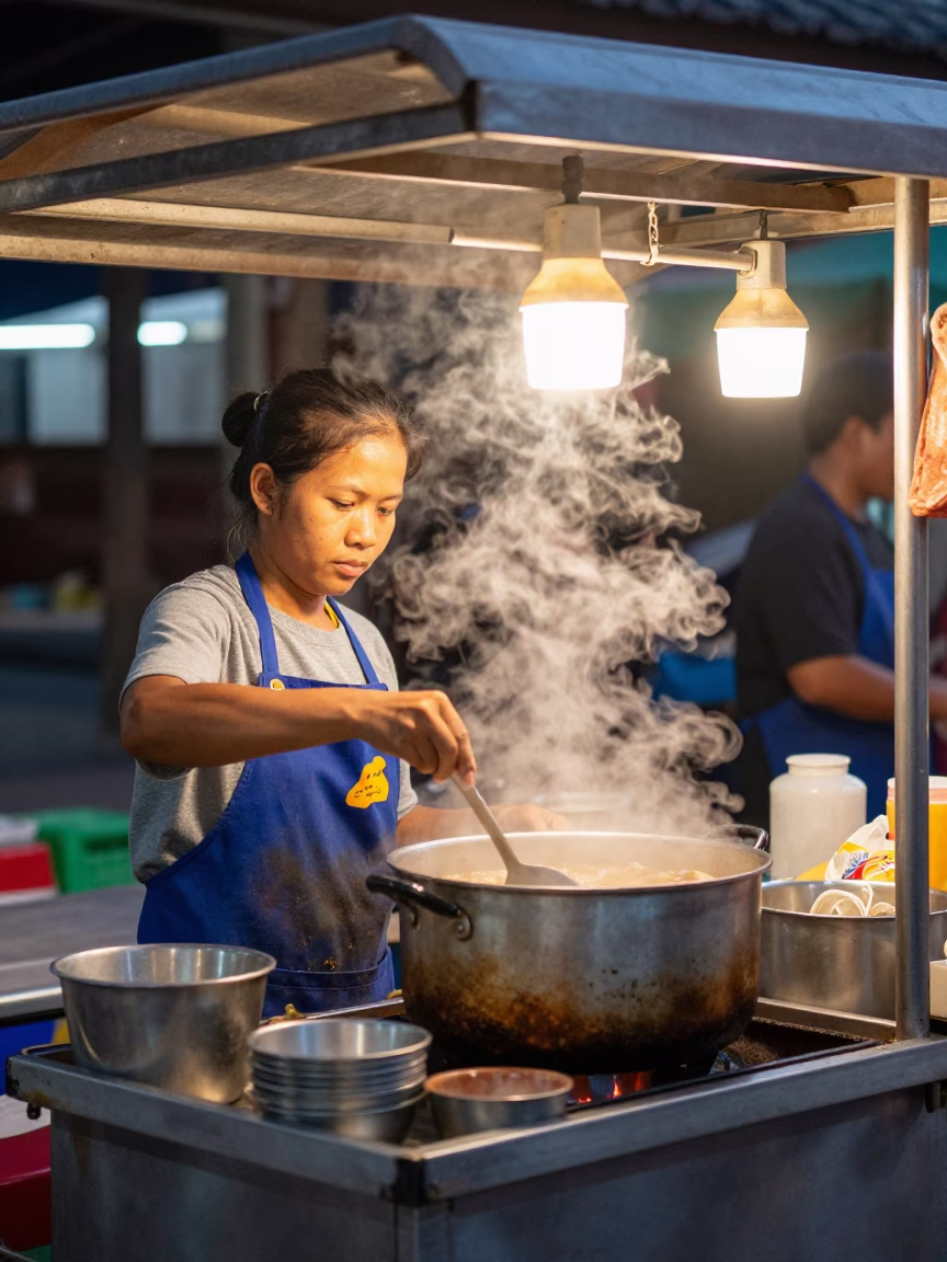 Vendor Cooking in Chiang Mai at Evening Light in in Chiang Mai, Thailand
