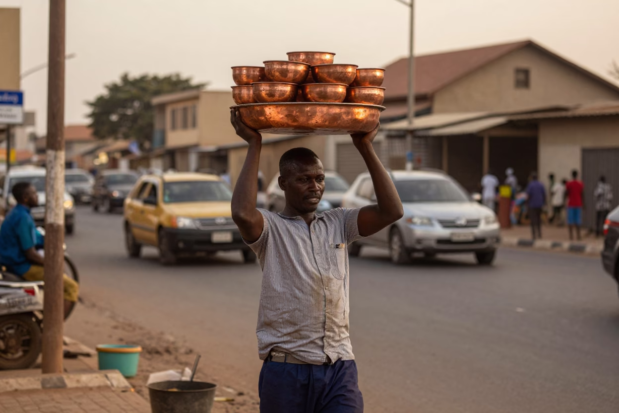 Vendor Cooking in Dakar at Copper-toned Light Before Dusk in in Dakar, Senegal