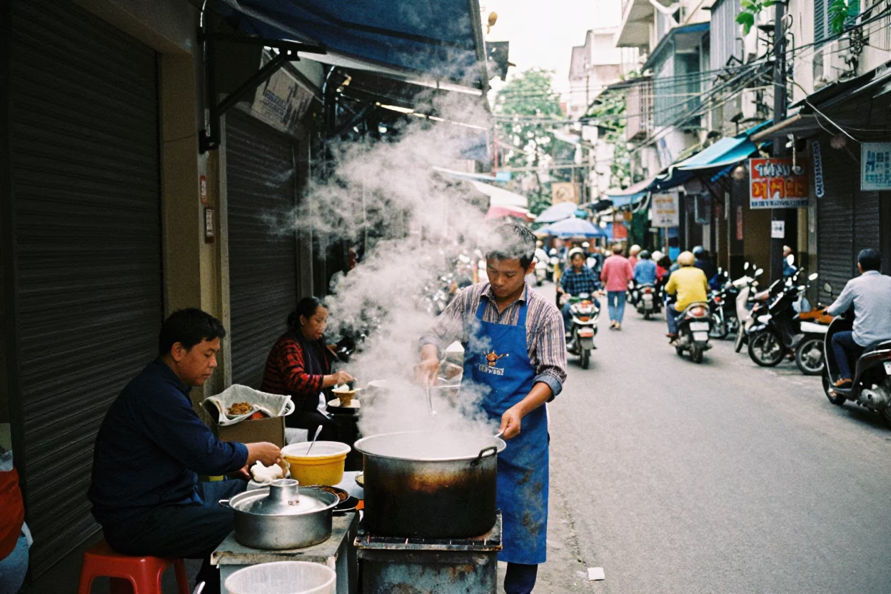 Vendor Cooking in Hanoi in in Hanoi, Vietnam