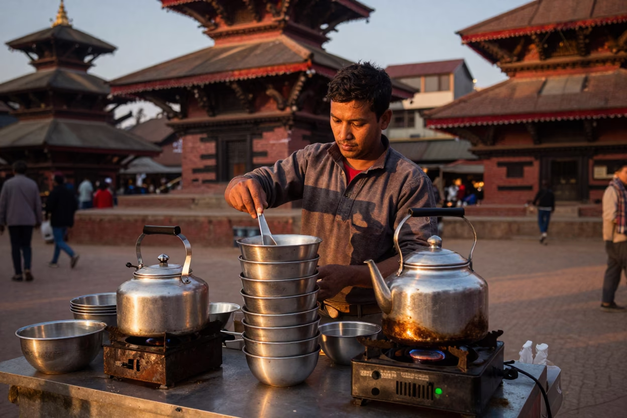 Vendor Cooking in Kathmandu in in Kathmandu, Nepal