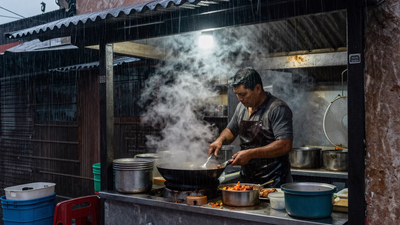 Vendor Cooking in Lima in in Lima, Peru