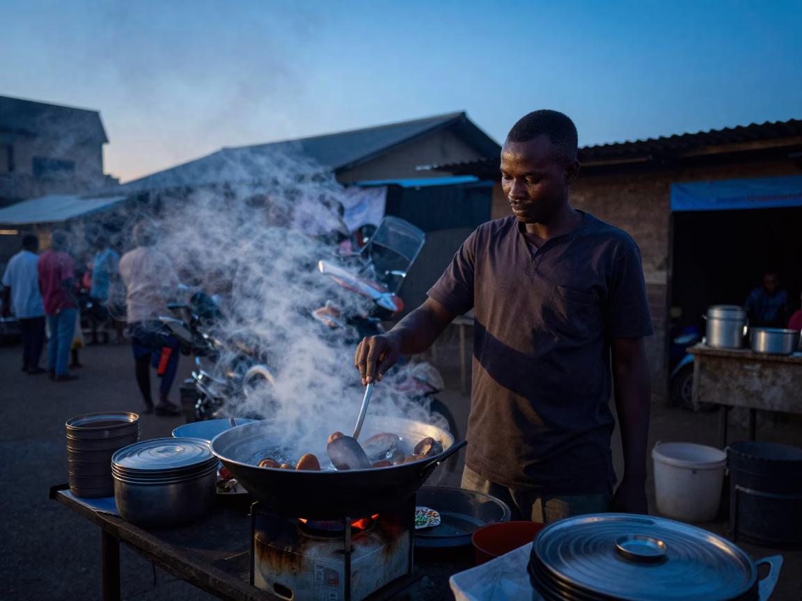 Vendor Cooking in Nairobi at Blue Hour in in Nairobi, Kenya