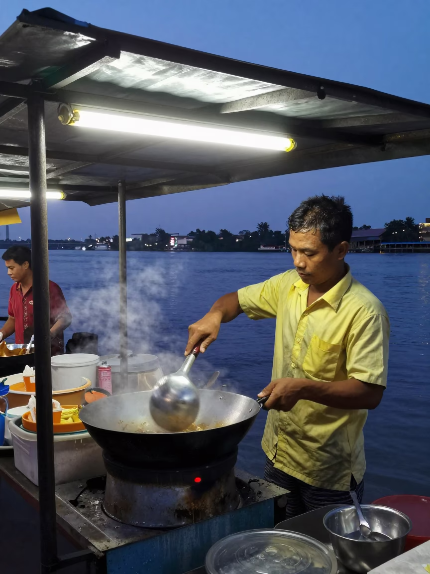 Vendor Cooking in Phnom Penh in in Phnom Penh, Cambodia