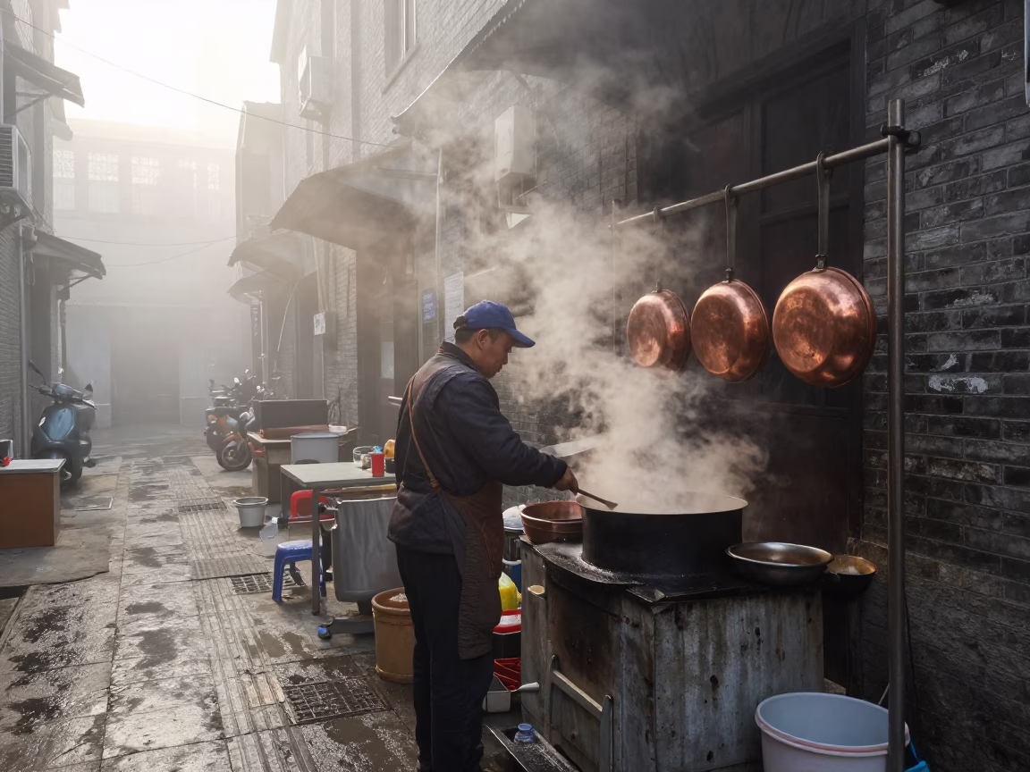 Vendor Cooking in Shanghai in in Shanghai, China