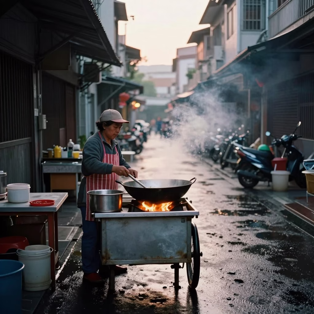 Vendor Cooking in Tainan in in Tainan, Taiwan
