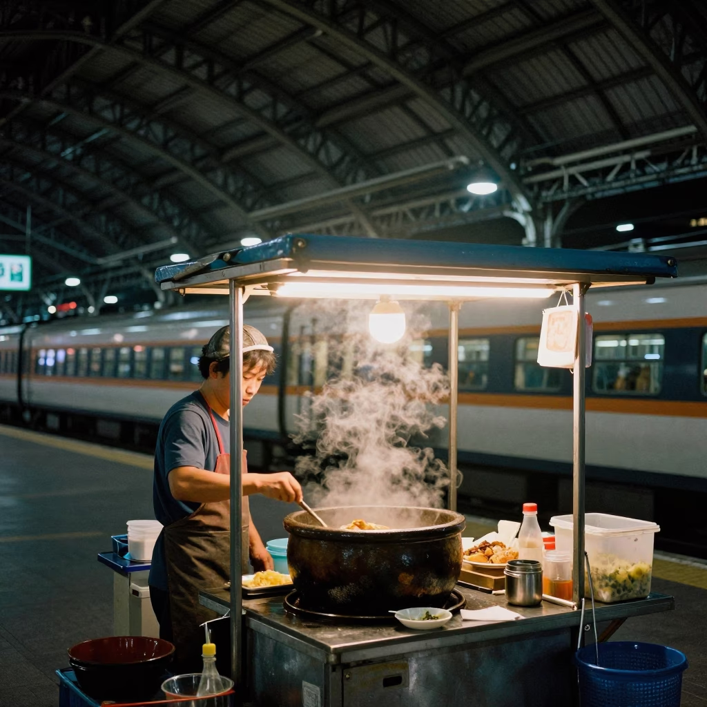 Vendor Cooking in Taipei at Late At Night Light in in Taipei, Taiwan