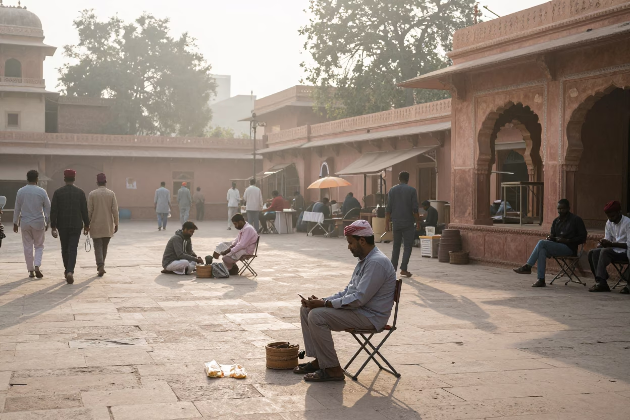 Vendor Courtyard at The Early Morning Light in Jaipur in in Jaipur, India