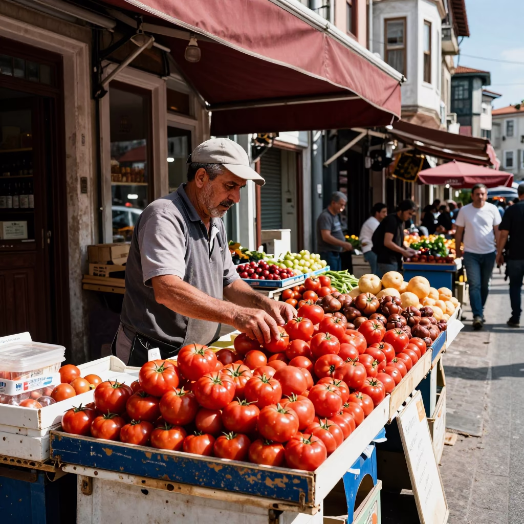 Vendor Display at The Flat Glare Of Noon Light in Istanbul in in Istanbul, Turkey