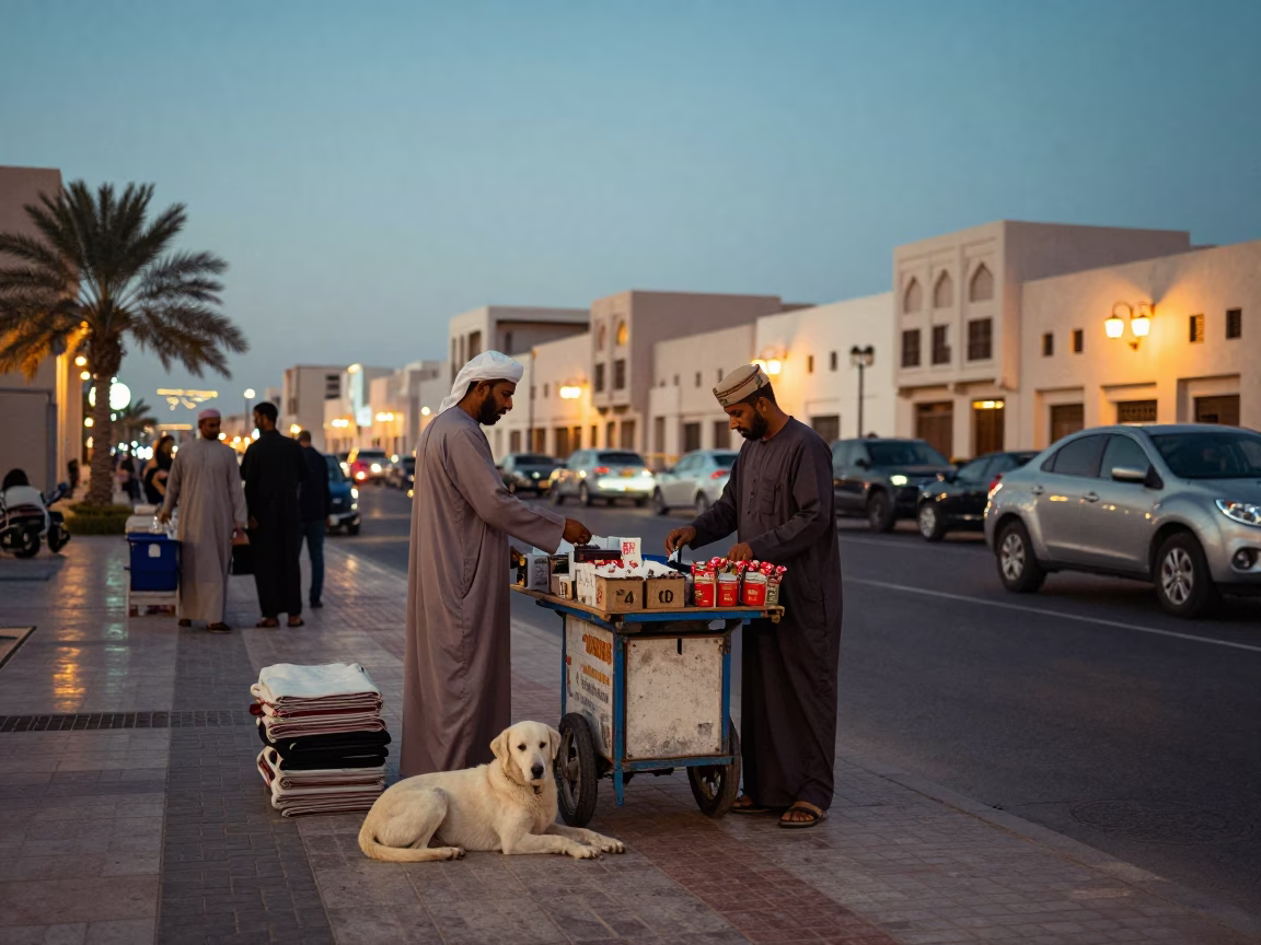 Vendor Evening in Muscat at As City Lights Begin To Glow in in Muscat, Oman