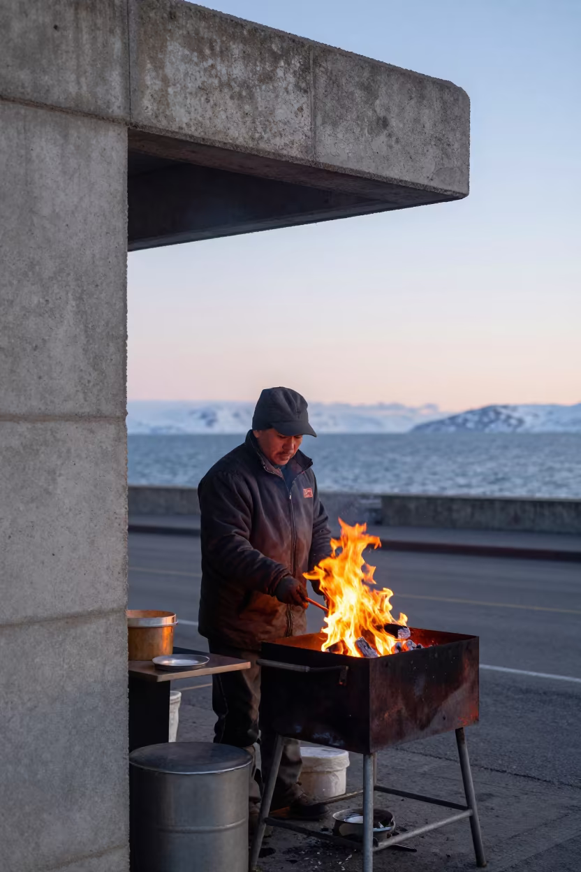 Vendor Grill Glow Before Endless Summer Sunrise in near Anchorage