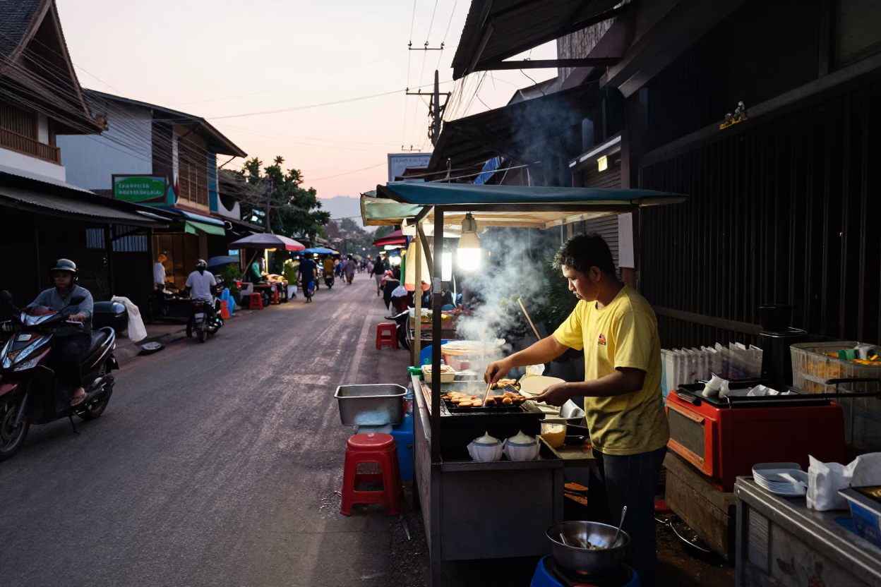 Vendor Grilling in Chiang Mai in in Chiang Mai, Thailand