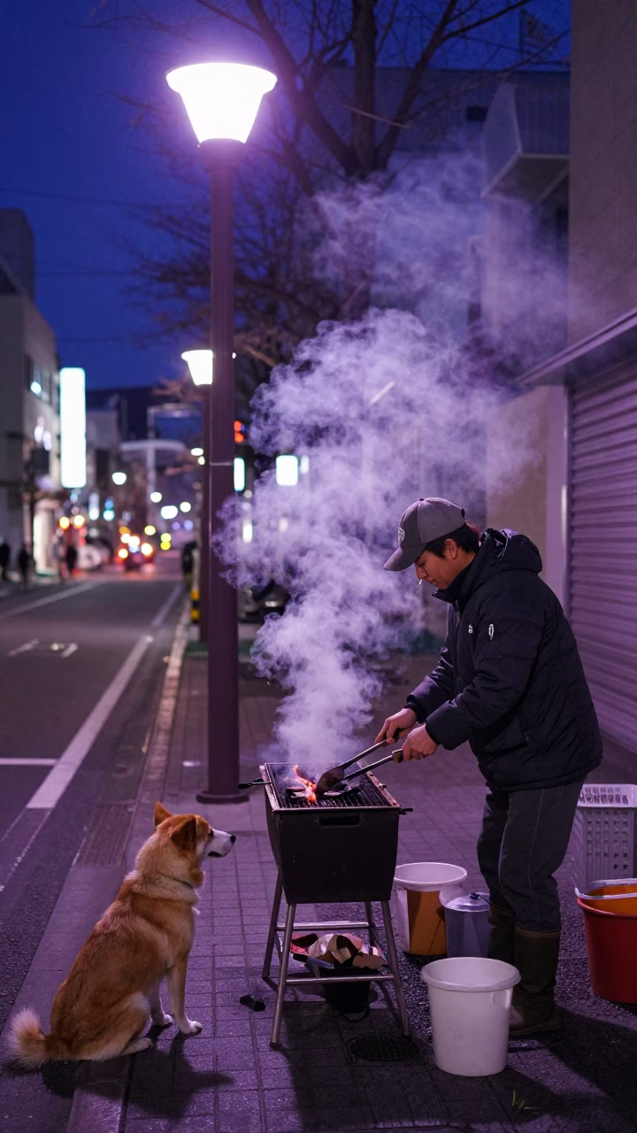 Vendor Grilling in Sapporo in in Sapporo, Japan