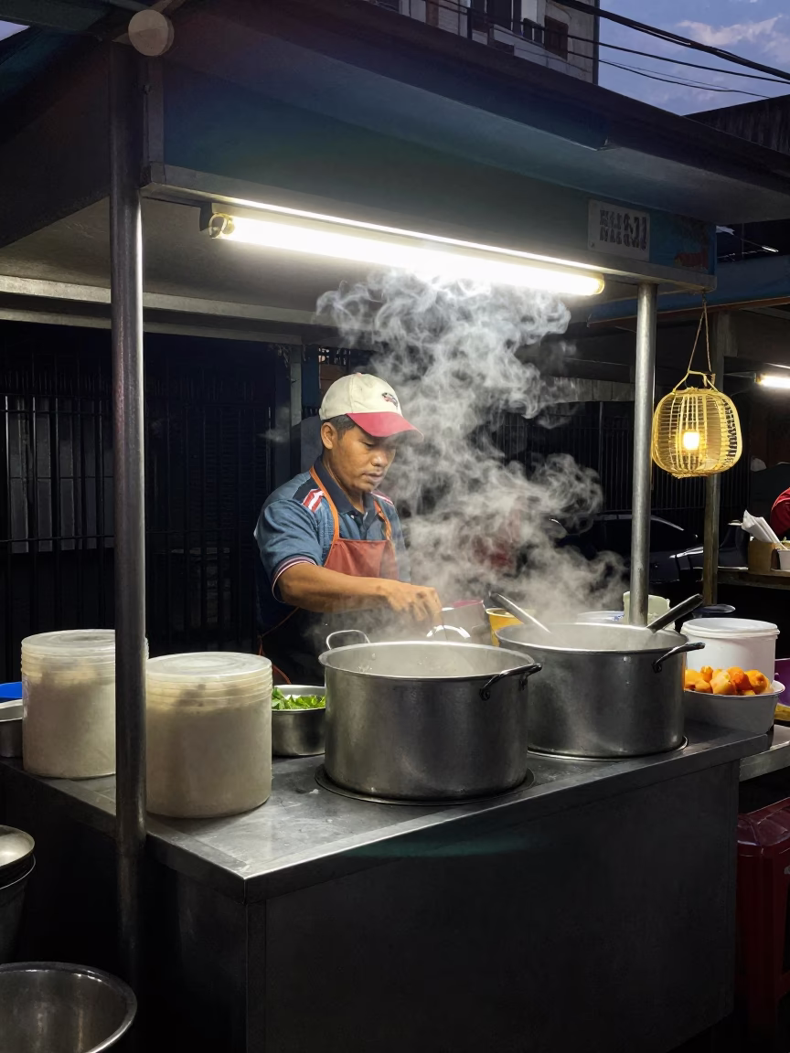Vendor Illuminated after dark in Surabaya in in Surabaya, Indonesia