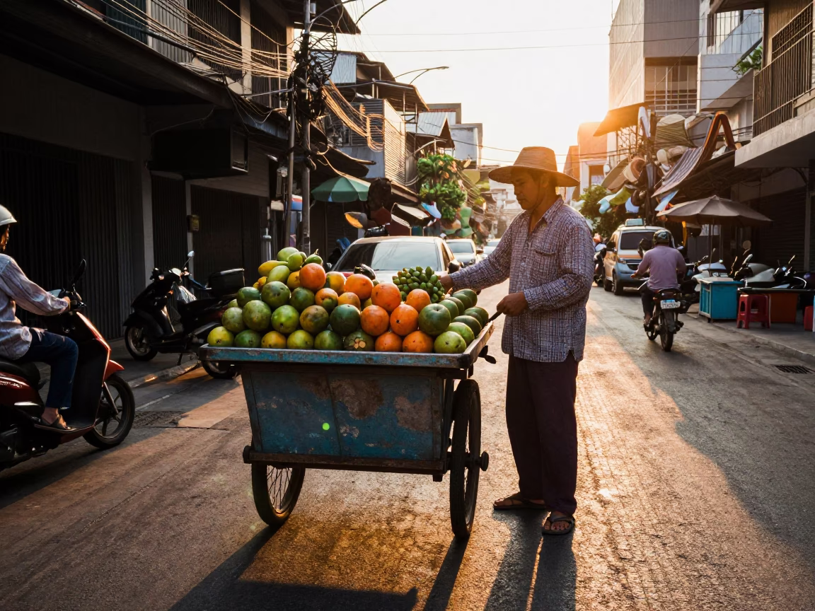Vendor in Bangkok at Golden Hour in in Bangkok, Thailand