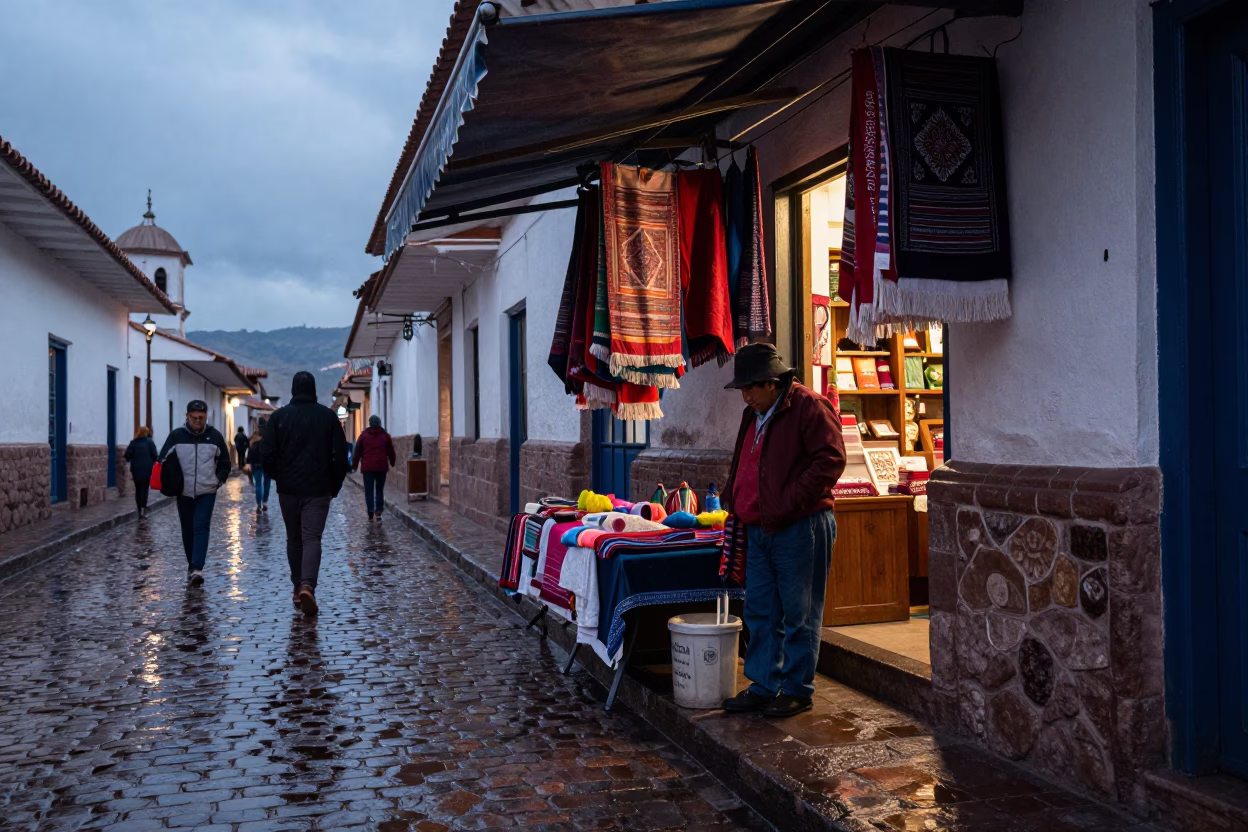 Vendor in Cusco at Dusk Light in in Cusco, Peru