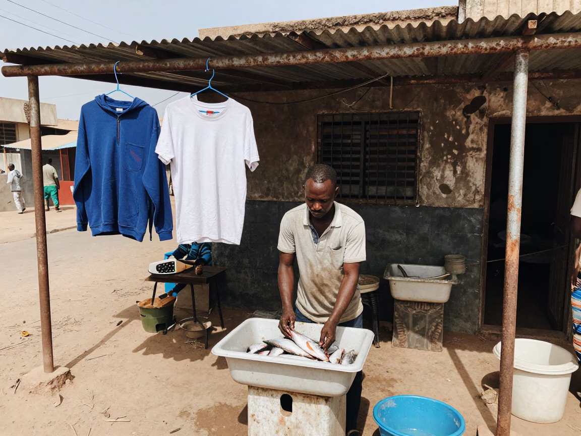 Vendor in Dakar at Flat Noon Light in in Dakar, Senegal