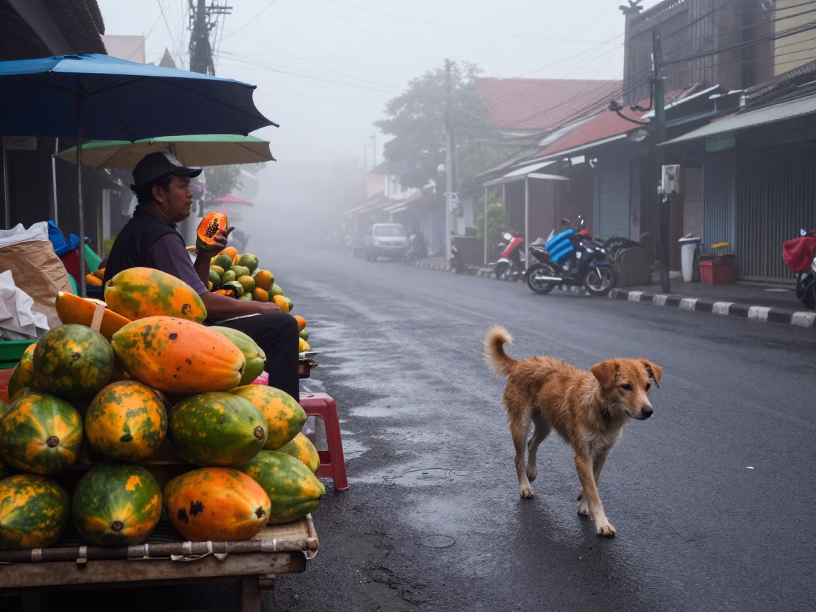 Vendor in Denpasar at Dawn Light in in Denpasar, Indonesia